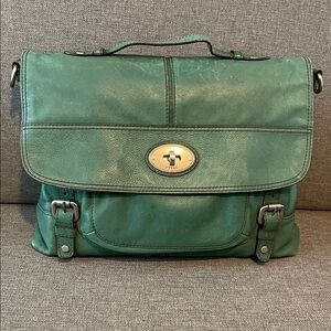 Fossil vintage Green Leather Messenger Bag